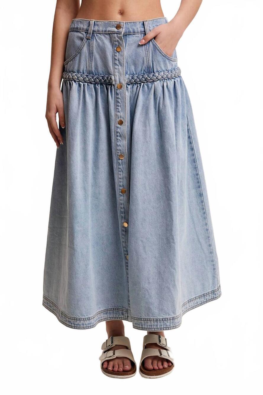 NEW LISTICLE braided waist maxi skirt in denim